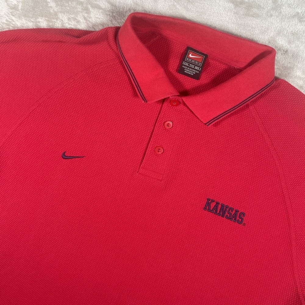 Vtg Nike Team Kansas Jayhawks KU‎ Polo Shirt Red Men’s XXL
